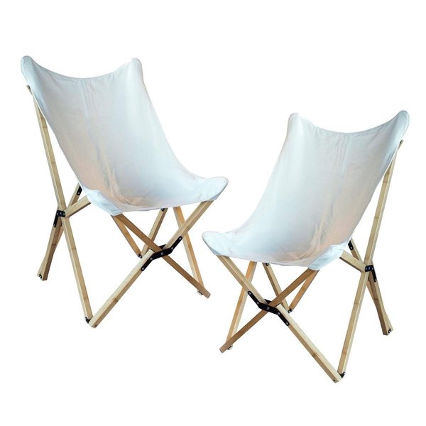 Grilltown Canvas & Bamboo Butterfly Chair - White - 2 Piece Set GR2527576